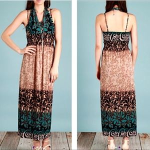 MAXI SLIP DRESS BEIGE & GREEN FLORAL LAYERED XL